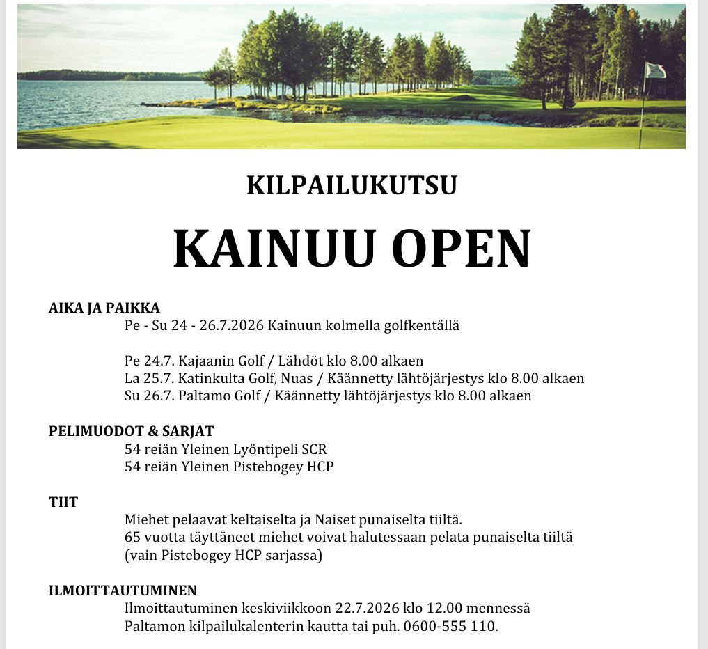 Kainuu Open 24.-26.7 (Kajaani,Katinkulta,Paltamo)