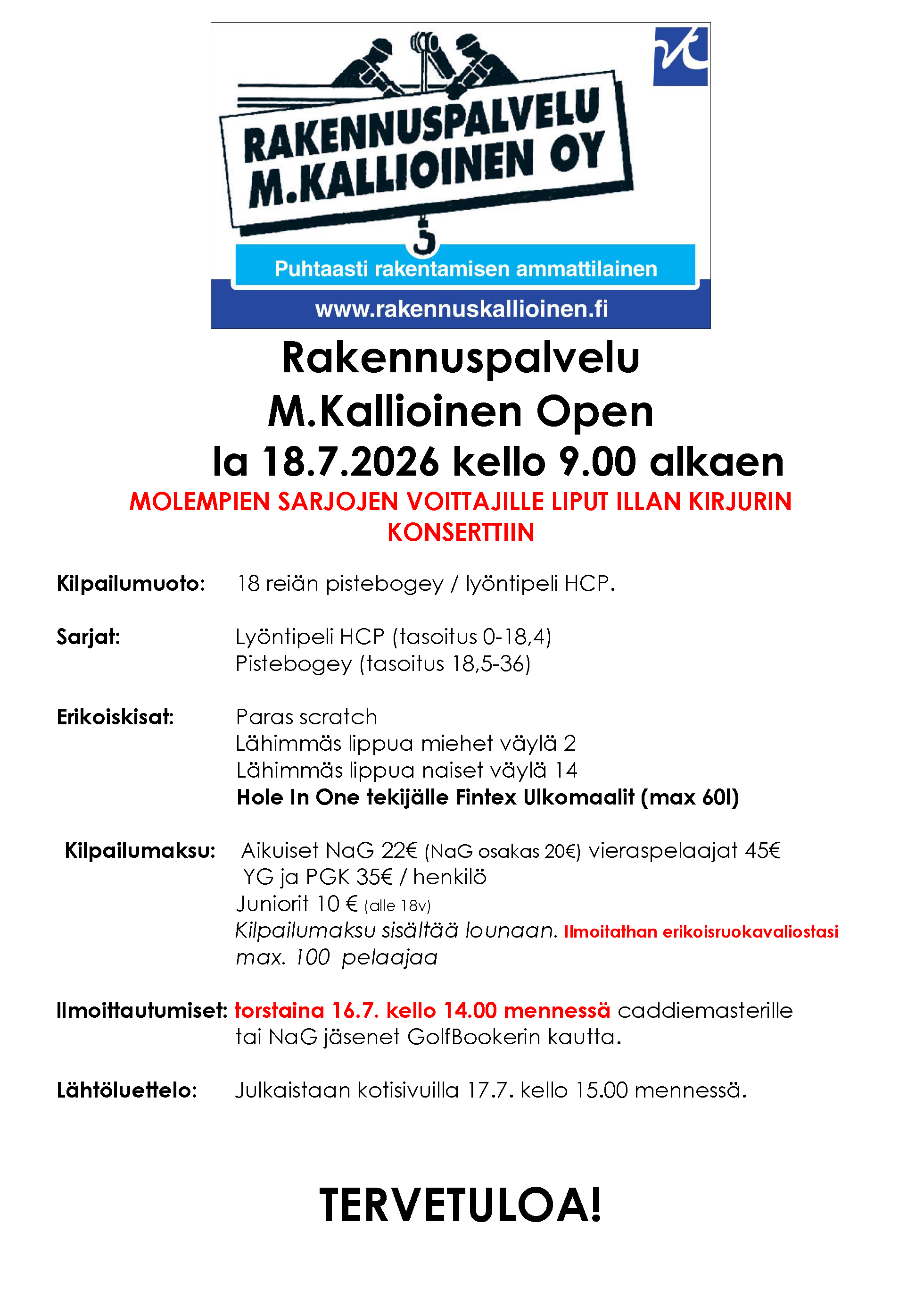 Rakennuspalvelu M.Kallioinen Open